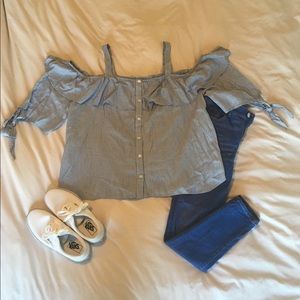 MOSSIMO - BLUE/WHITE PINSTRIPE COLD SHOULDER - XXL